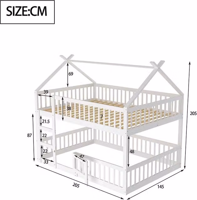 Letto a castello per bambini - Xylo - 140x200 cm - Bianco - Design in legno massello con scala