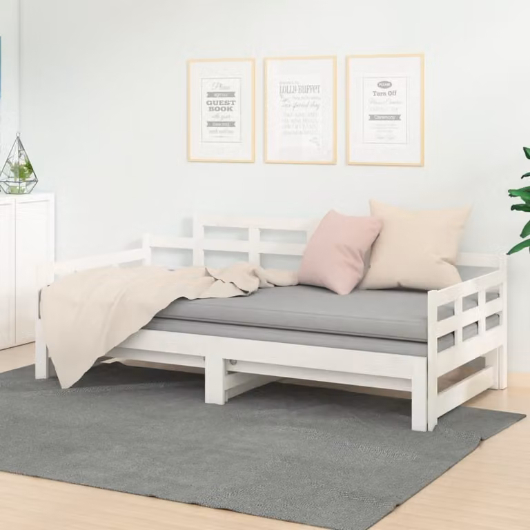 The Living Store Daybed allungabile in pino massiccio bianco 2x(90x200) cm