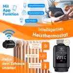 Termostato per radiatore KESSER® con Wi-Fi, controller per riscaldamento | Termostato Wi-Fi con controllo tramite app per la casa intelligente | Compatibile con Alexa e Google Assistant, dotato di 6 valvole per radiatori | Risparmio energetico e riduzione