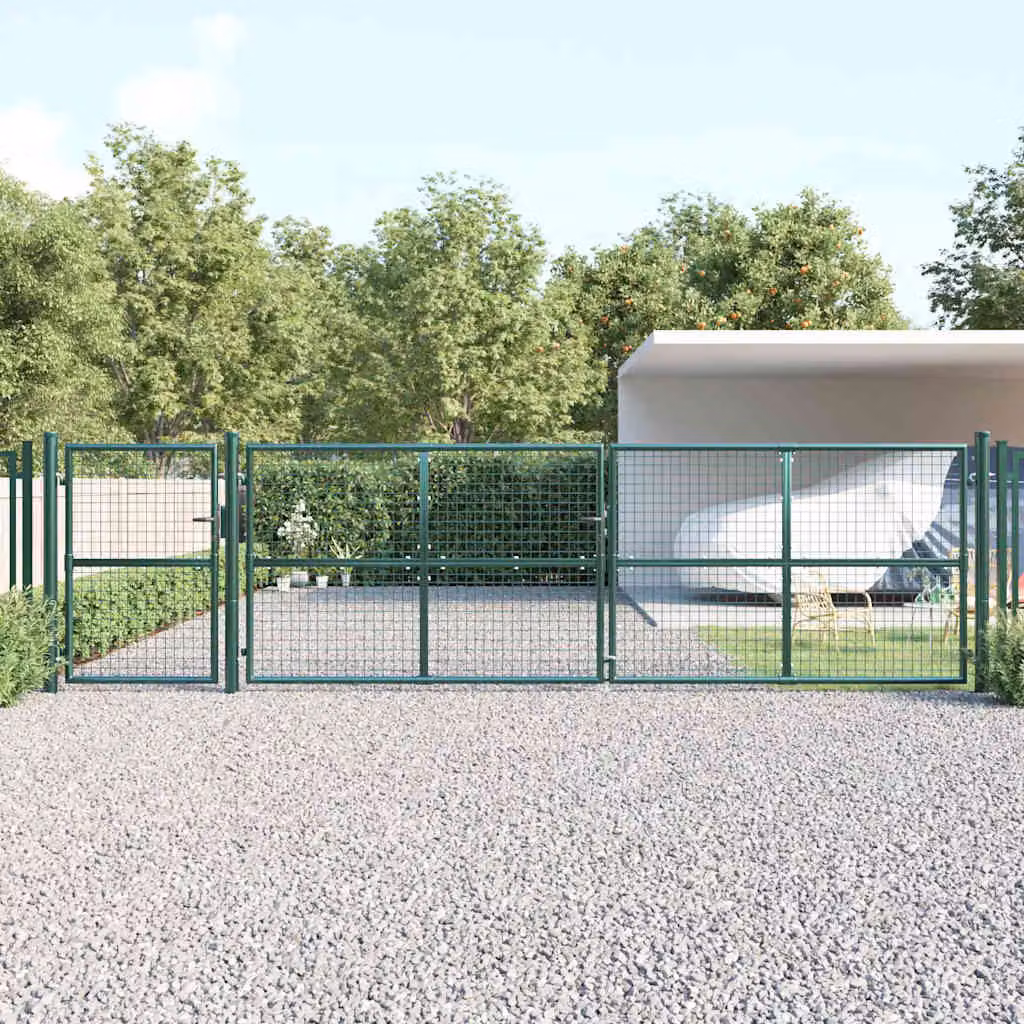 Cancello da giardino a doppia anta vidaXL in acciaio zincato verde L: 500 cm, H: 125 cm