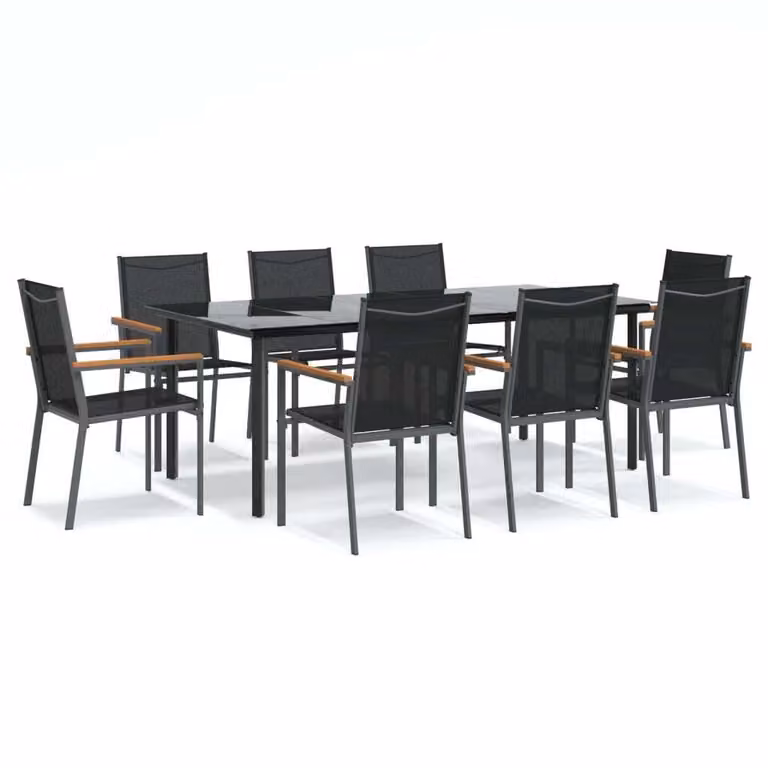 Set da Pranzo da Giardino 9 pz Nero in Textilene e Acciaio