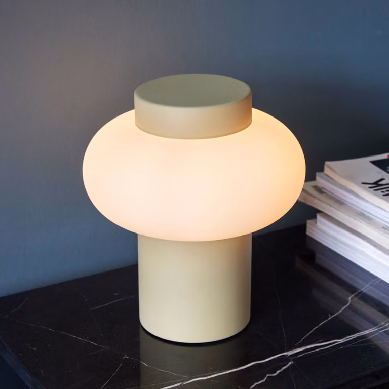 Hübsch Lampada da tavolo Camp, Crema / Ambra, Soggiorno / Sala da pranzo, Vetro, Vintage, Lampada da tavolo