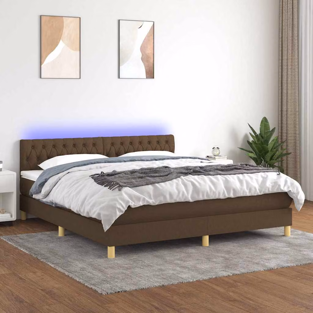 Letto Ibrido con Materasso e Illuminazione LED vidaXL in Tessuto Marrone e Bianco L/P: 180 x 200 cm – 1