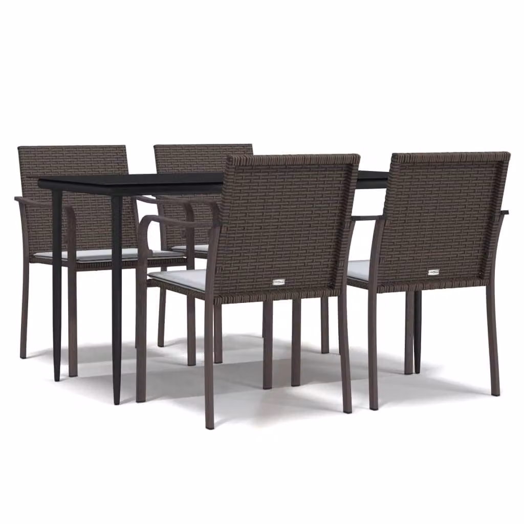 Set Pranzo da Giardino 5pz con Cuscini in Polyrattan e Acciaio