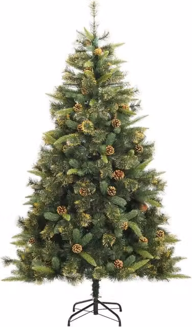 Albero di Natale Artificiale-Decorazioni natalizie Incernierato con Pigne 210 cm