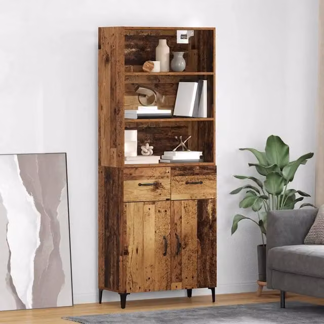 Credenza moderna vidaXL in legno ingegnerizzato e metallo, colore marrone, L: 69,5 cm, P: 34 cm, H: 180 cm – 1