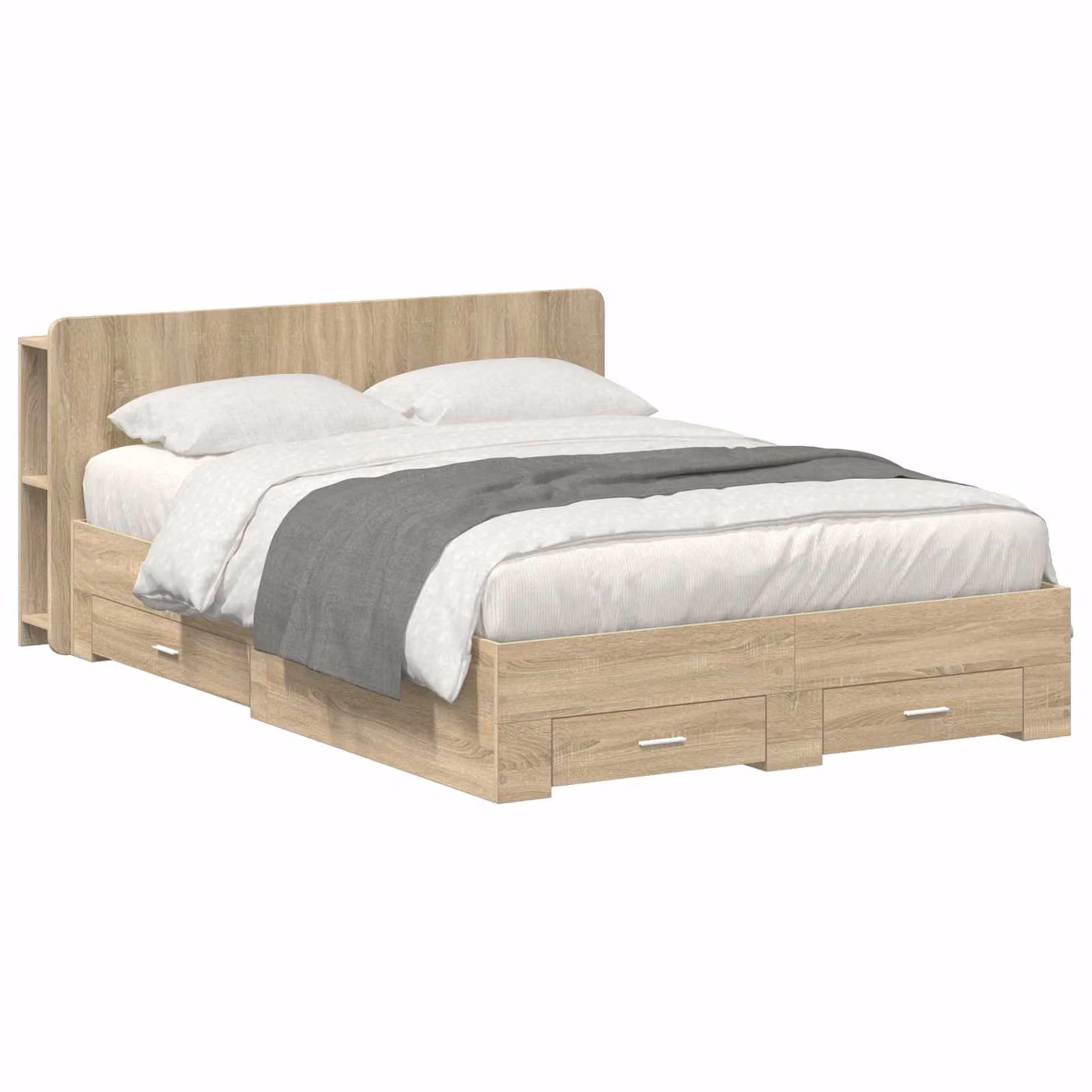vidaXL Letto moderno con contenitore e cassetti in legno color Rovere Sonoma, L 150 x P 200 cm