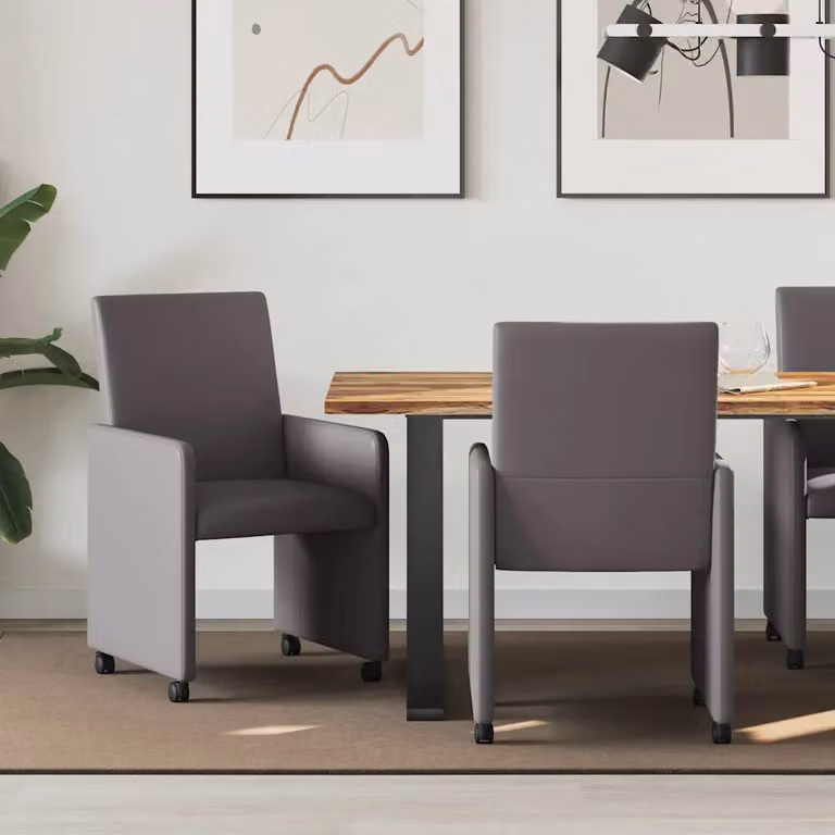 Set di 2 sedie da pranzo vidaXL con ruote e braccioli in pelle sintetica grigia, L 57 x P 66 x H 94 cm