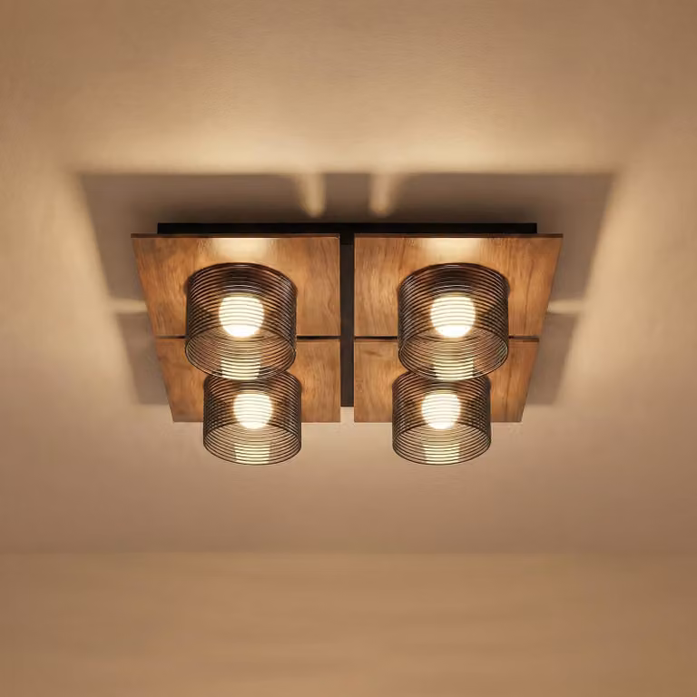 Plafoniera soffitto Eiko Lucande, Legno scuro, Soggiorno / Sala da pranzo, Plastica, Moderno, Plafoniera