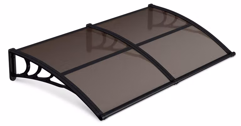 Tenda da esterno Ikodm per porta, con grondaia, 200 x 100 cm, copertura per porta in policarbonato, nero/marrone, protezione dalla pioggia per l'ingresso