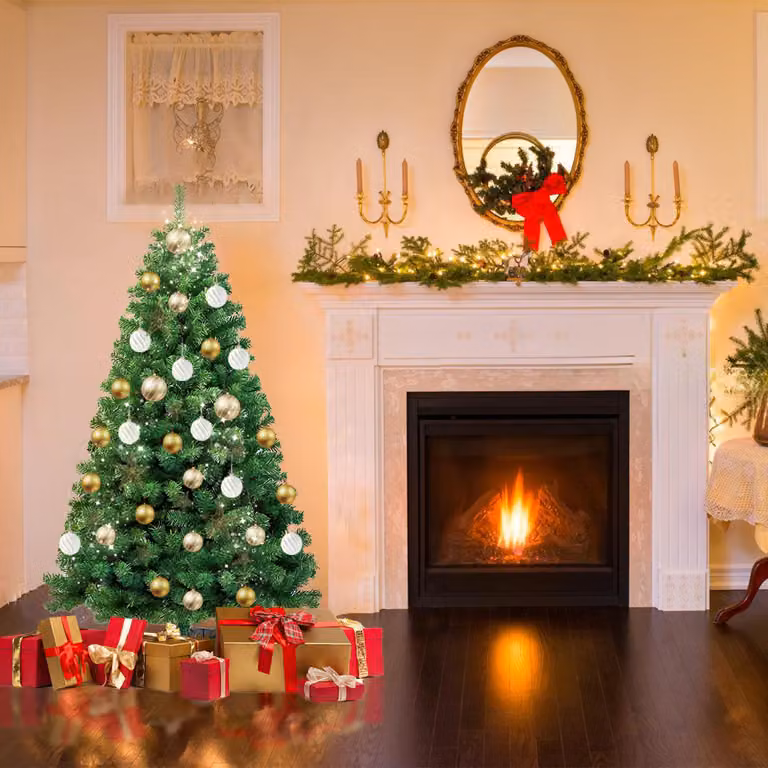 Albero di Natale artificiale Ikodm, 120 cm, verde, con 220 punte di rami, realizzato in PVC e dotato di base in plastica