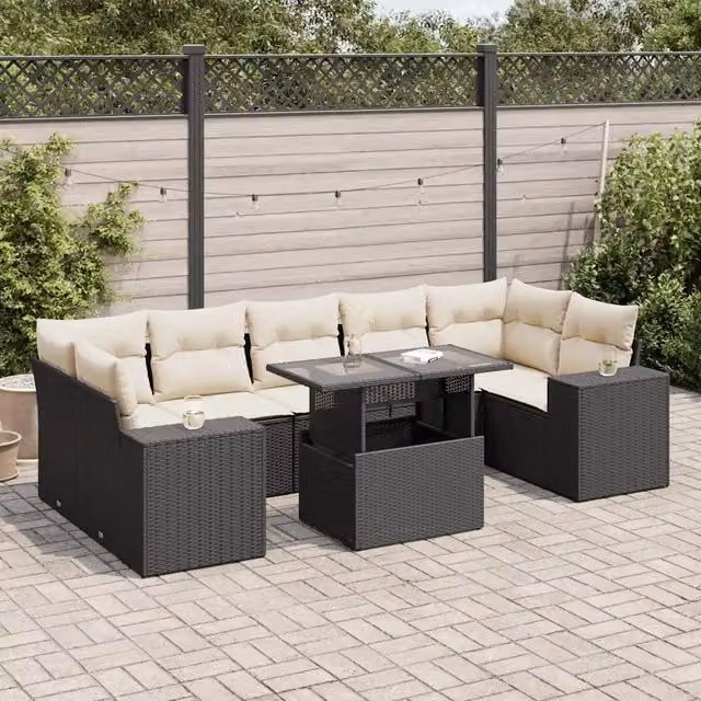 Set Divani da Giardino con Cuscini 8 pz Nero in Polyrattan 3326757