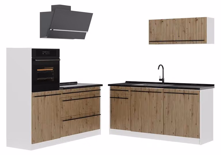 Cucina componibile Vicco R-Line Rovere artigianale/Bianco 160 cm piano di lavoro Antracite, Model 66925