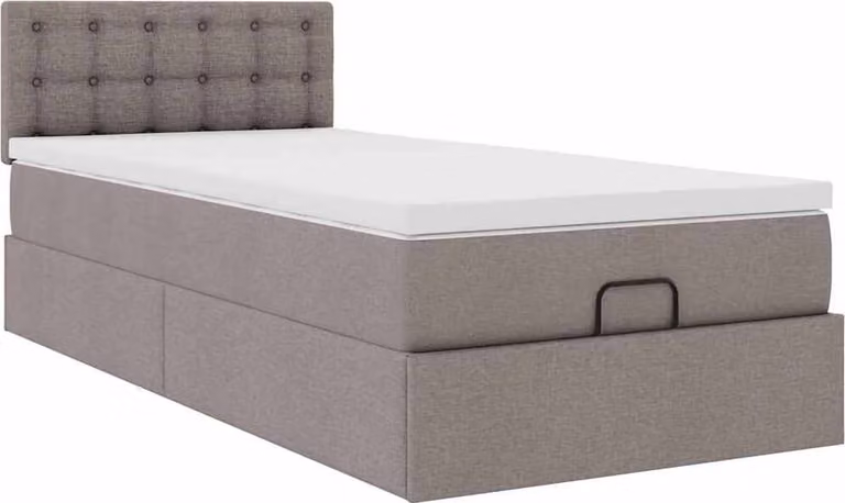 Struttura Letto Pouf con Materasso Tortora 90x190 cm in Tessuto