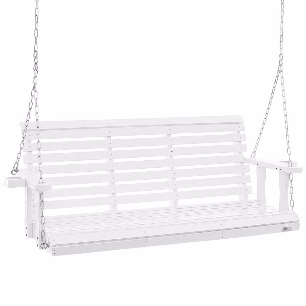 Altalena Hollywood in legno di cedro - Robusta altalena per giardino e cortile - Capacità di carico migliorata di 400 kg - Panchina con catene di sospensione - Bianco - 1702x710x600mm