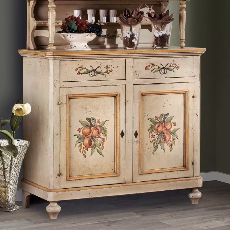 Cristalliera in stile country in legno laccata a mano con ante in vetro e serratura, Mobili 2G, L/P/H: 112 x 49 x 206 cm – 3