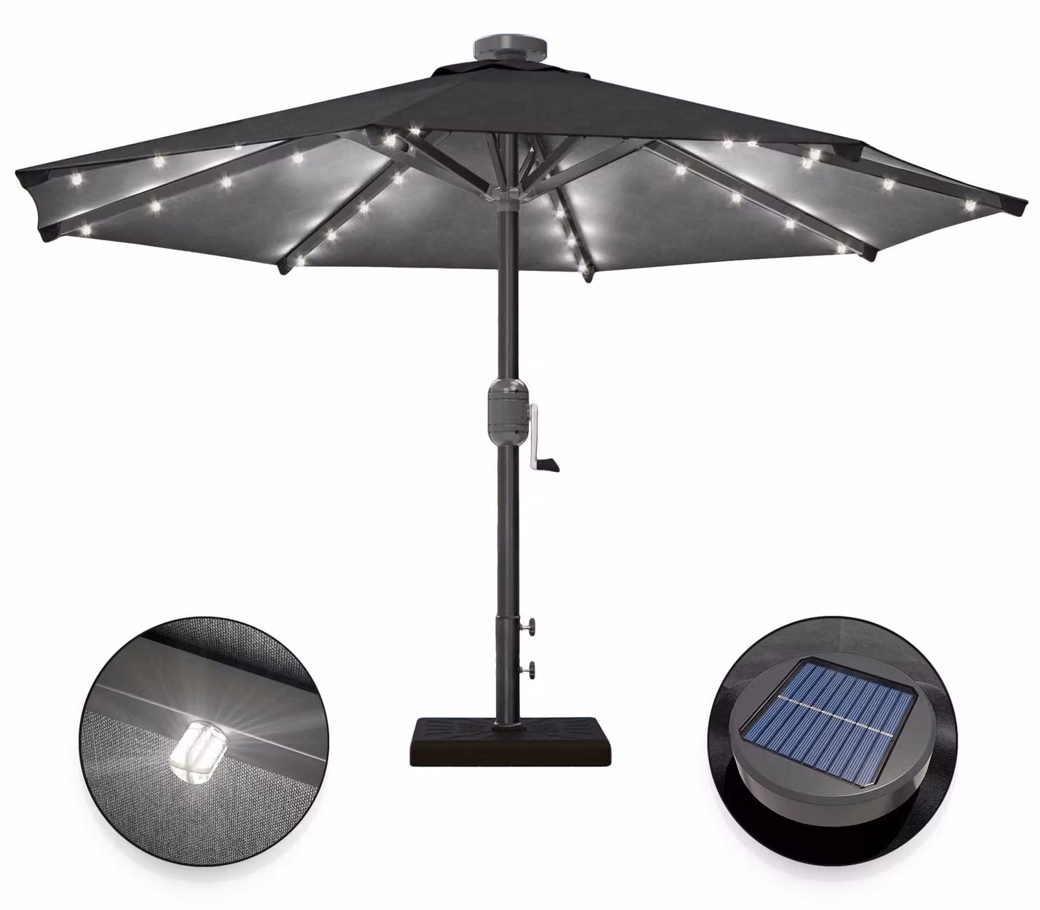 SUN MARINO | Ombrellone | Rotondo | Ø 300 cm | Nero | LED | Ombrellone a semisfera, ombrellone da mercato, ombrellone da giardino