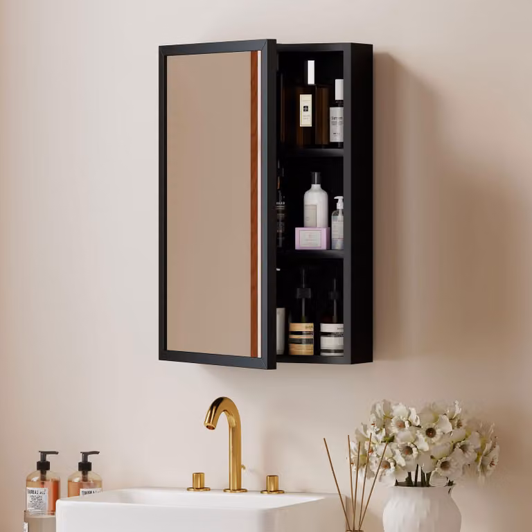 Armadietto a specchio kleankin, mobile da bagno a 3 ripiani, armadietto per medicinali, nero
