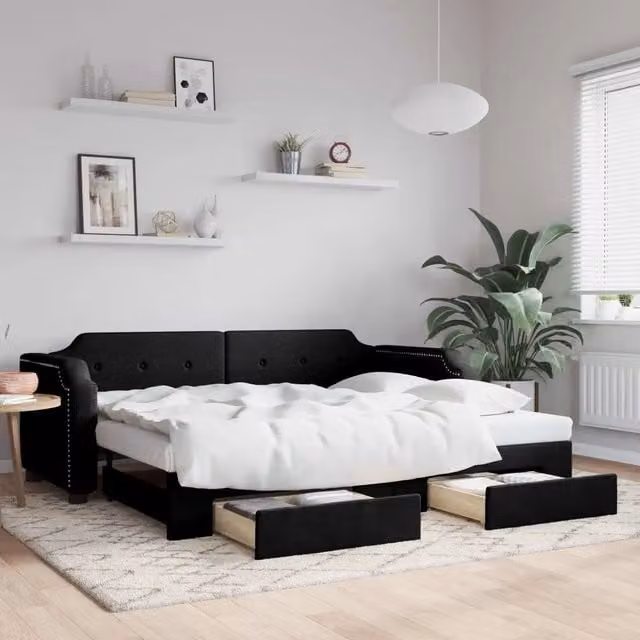 Divano Letto Moderno vidaXL in Tessuto Nero per Soggiorno e Camera da Letto