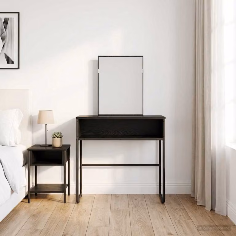 vidaXL Tavolo da Trucco Moderno con Scaffale Nero L: 81 cm, P: 40 cm, H: 131 cm