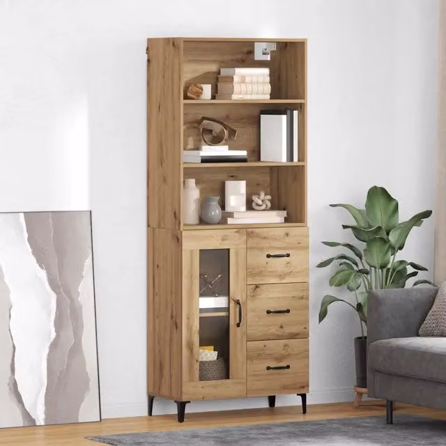 Credenza moderna vidaXL in legno e metallo color marrone L: 69,5 cm, P: 34 cm, H: 180 cm