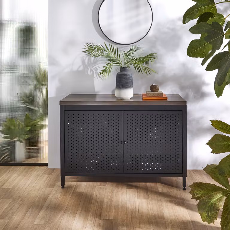 Mobile da Lavabo per Bagno in Metallo Nero da 1200mm con Ripiano di Colore Rovere Scuro sin Lavabo - Beswick