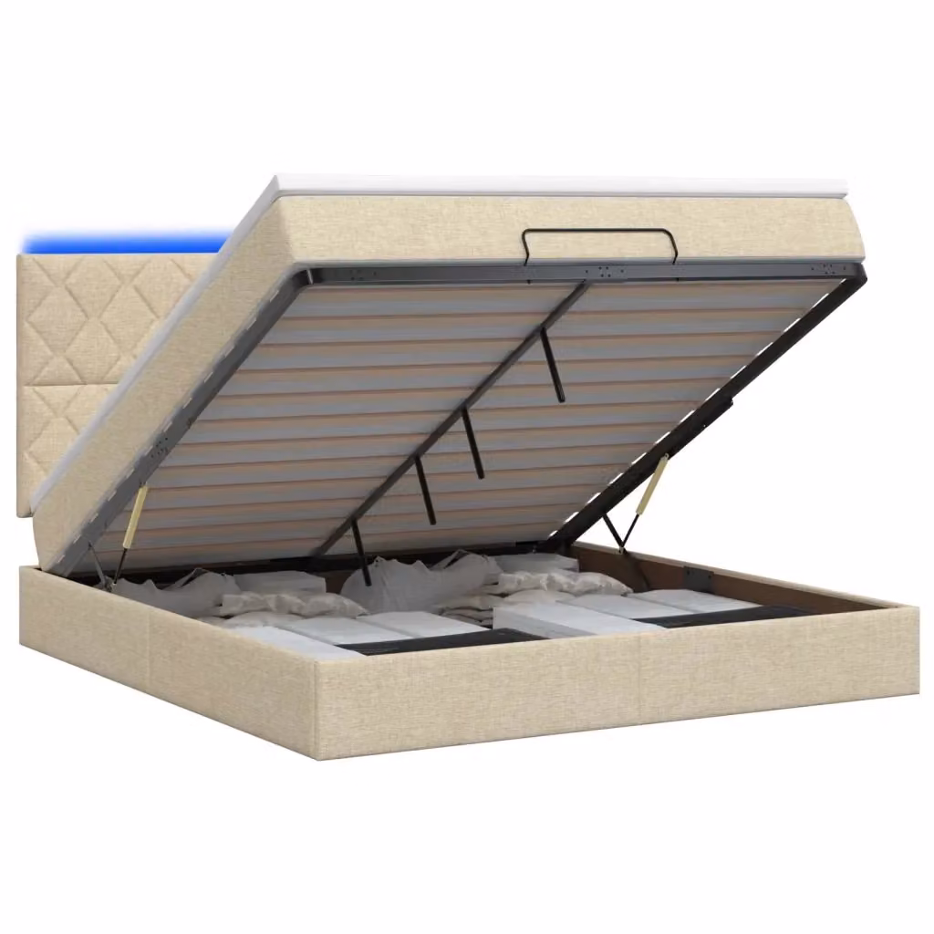 Letto Ottomano con Materasso Ibrido e Illuminazione LED vidaXL, Colore Beige e Bianco, L/P/H: 180 x 200 x 88 cm – 2