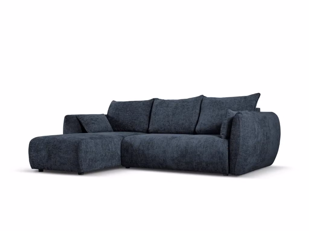 Divano convertibile angolare sinistro Matera di Cosmopolitan Design con contenitore, 4 posti, ciniglia blu reale, L: 253 cm x P: 119 cm x H: 86 cm – 2