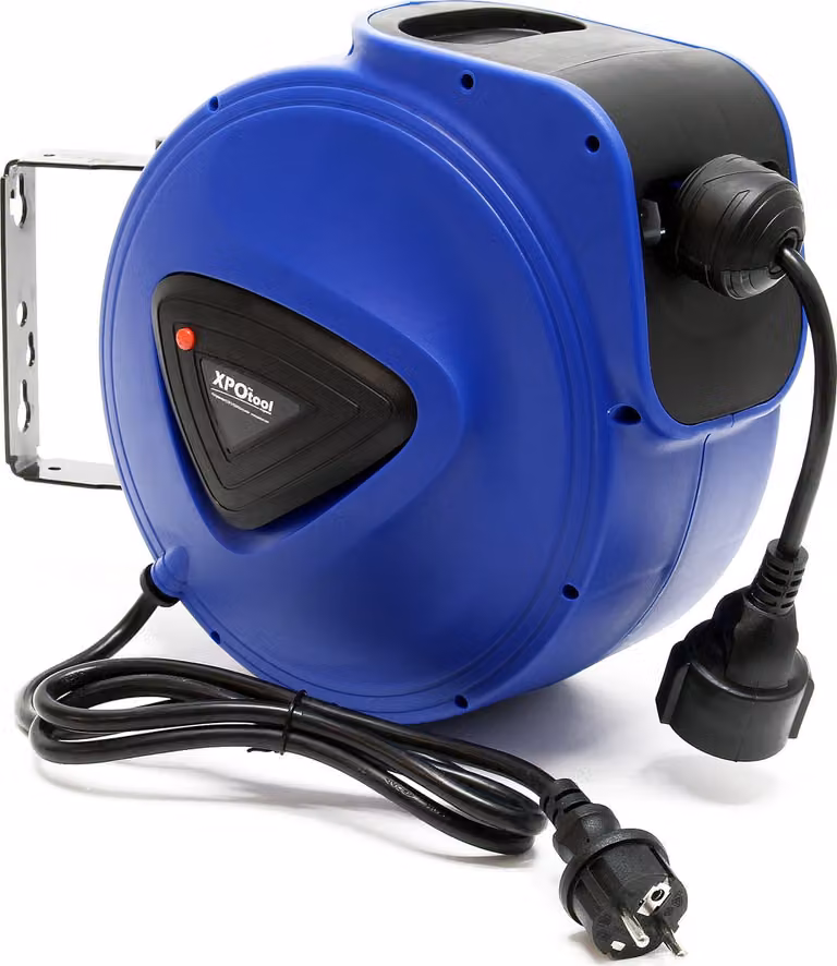 Avvolgicavo automatico XPOtool 20 m con supporto a parete, ruotabile di 180° incl. materiale di montaggio, avvolgitore automatico di corrente