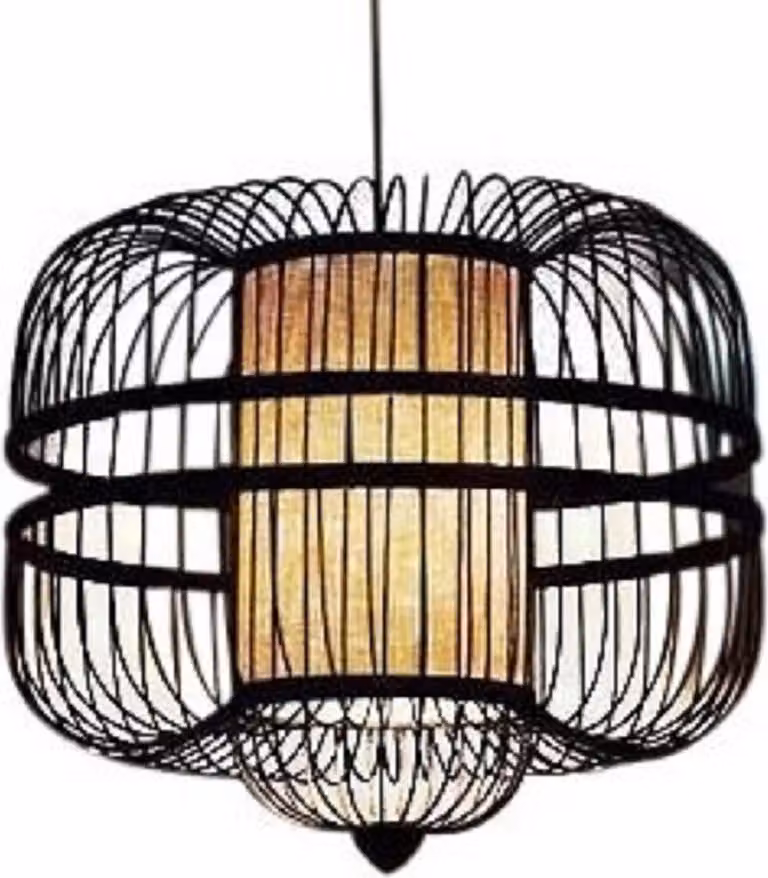 Fine Asianliving Bamboo Hanging Lamp Lampada a sospensione Nero Fatto a mano - Laurent D50xH46cm Lampada a sospensione Illuminazione Paralume di bambù Tessuto Lampada Illuminazione Rotan