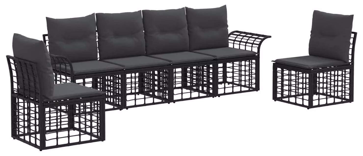 Set di divani da esterno 6 pcs Nero e Grigio scuro Poliestere