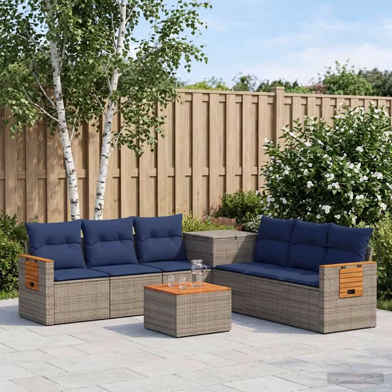 vidaXL Set di divani 8 pz Grigio e Blu Navy 55 x 55 x 37 cm