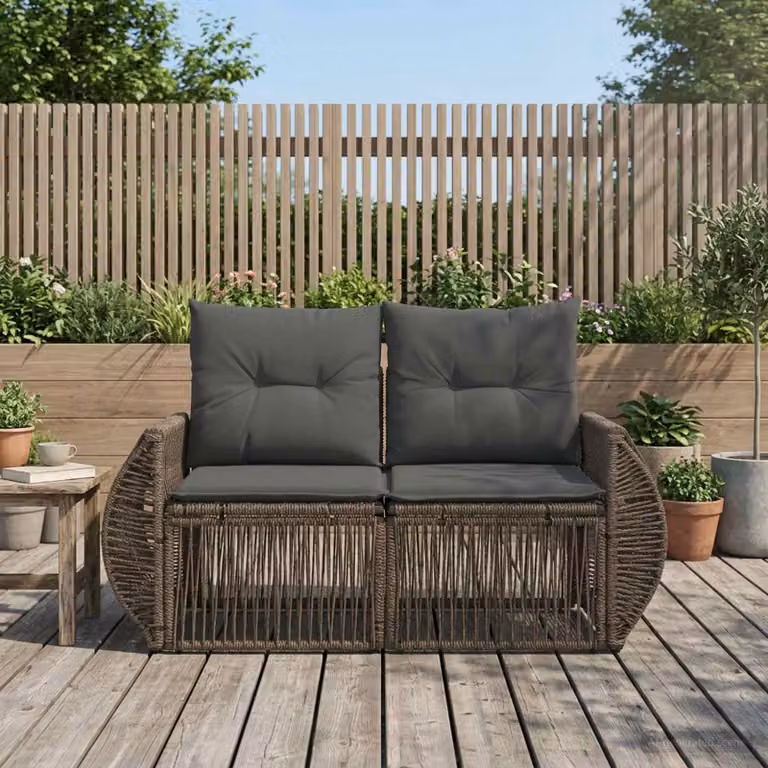 Divano da giardino a 2 posti vidaXL in rattan grigio con struttura in metallo e cuscini inclusi