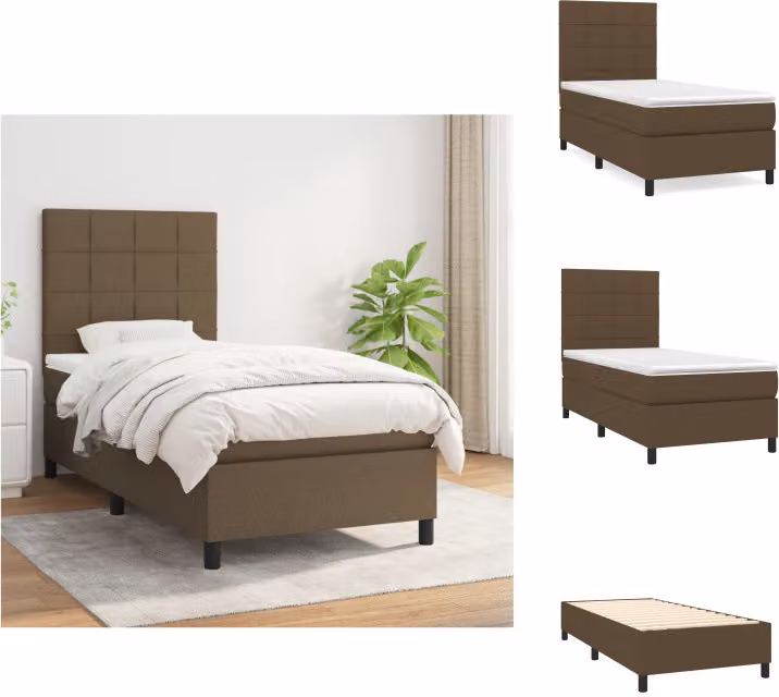 vidaXL Letto a molle con materasso in tessuto marrone scuro 90x200 cm - Letti e strutture letto