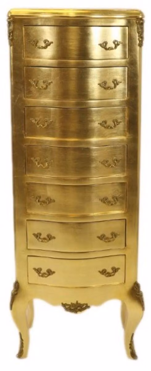 Comò Casa Padrino in stile barocco, color oro, con 7 cassetti, dimensioni 120 x 45 x 35 cm - Stile antico