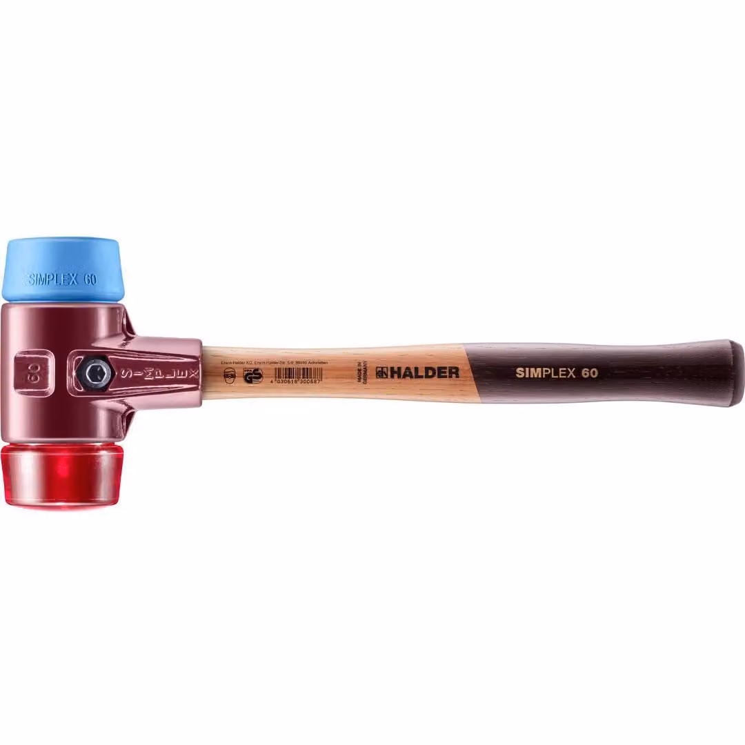Mazza SIMPLEX soft-face con alloggiamento TE e manico in legno, Ø 60, TPE-soft / plastica