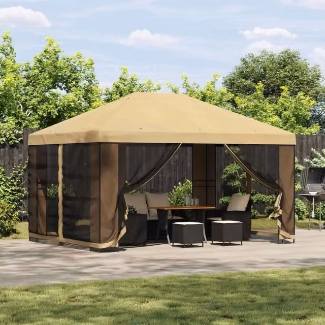 Gazebo 4 × 3 m Crema Poliestere e Acciaio 190 gsm 900374