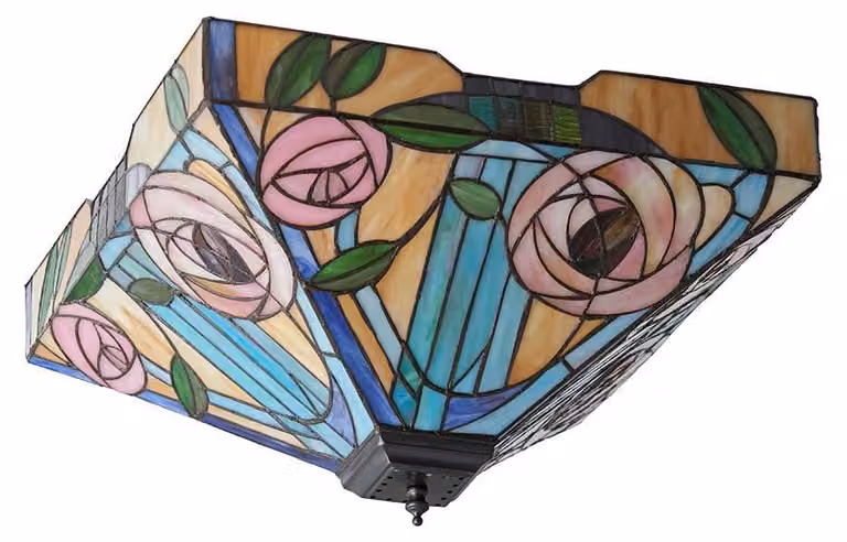 Plafoniera quadrata WILLOW marrone 2xE27x20W vetro, dimensioni: 23,5x42,5x42,5 cm IP20 Tiffany