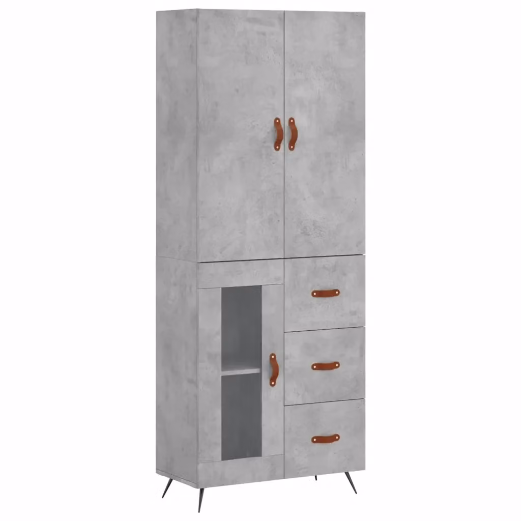 Credenza moderna vidaXL in legno, metallo e vetro, colore grigio, L: 69,5 cm, P: 34 cm, H: 180 cm – 2
