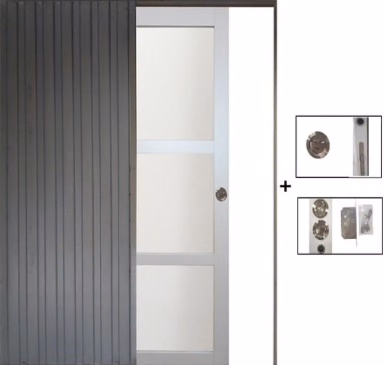 Porta scorrevole Greyria grigia chiara con vetro H204 x L83 cm, incasso GD MENUISERIES
