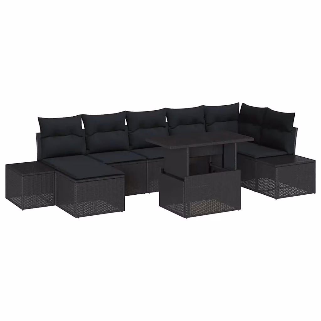 Set Divano da Giardino a L vidaXL in Polyrattan Nero con Cuscini e Tavolino da 8 Pezzi – 2