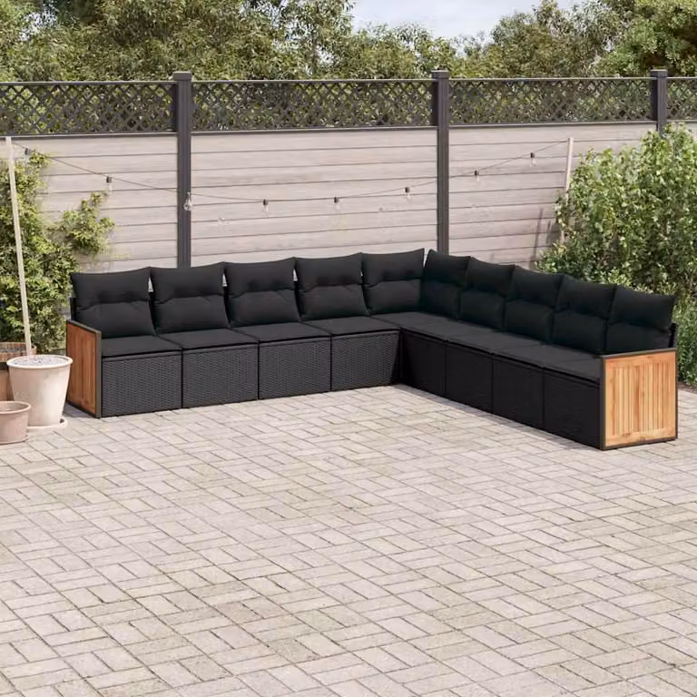 vidaXL Set Divani da Giardino a L in Polyrattan Nero con Cuscini e Rivestimenti Rimovibili