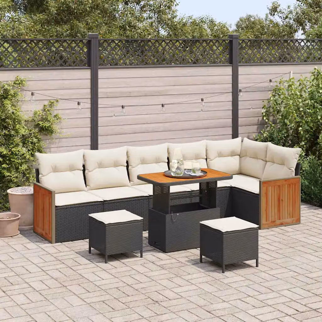 Set Divano da Giardino vidaXL 11 Pezzi a Forma di L con Cuscini Nero e Beige – 1