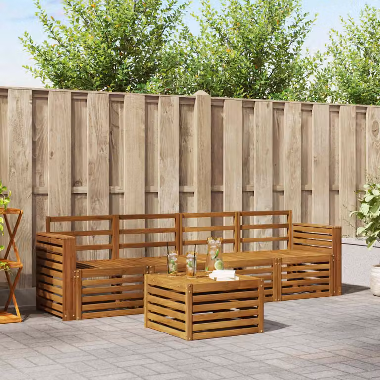 vidaXL Set di divani da esterno 5 pezzi in legno di acacia massello marrone con cuscini inclusi per giardino e terrazza