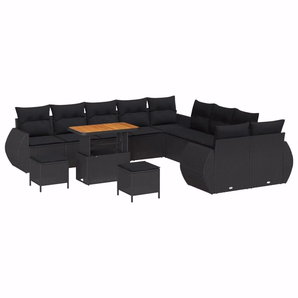 Set Divano da Giardino vidaXL a forma a U in Polyrattan Nero con Cuscini e Tavolino – 2