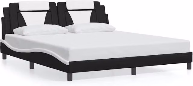 Letto matrimoniale | Letto per adulti | Giroletto Viana senza Materasso Nero e Bianco 180x200 cm in Similpelle