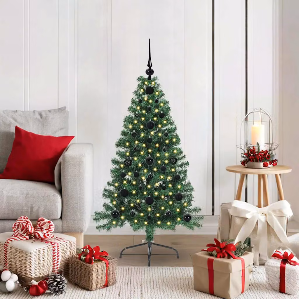 Albero di Natale artificiale moderno vidaXL con luci LED bianco caldo Verde 120 cm