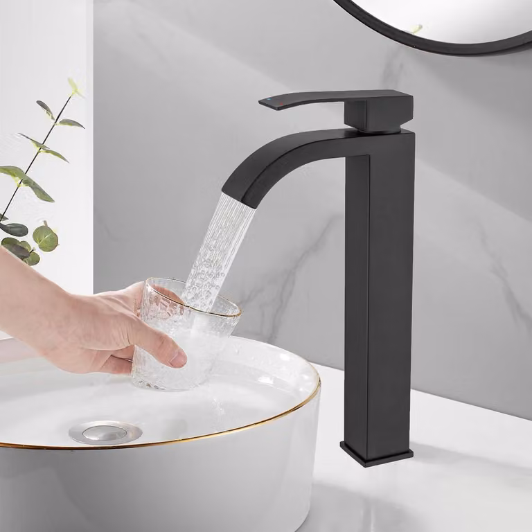 Miscelatore per lavabo, monocomando, nero, quadrato, in acciaio inossidabile, alta qualità