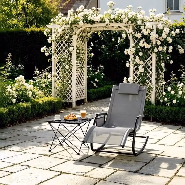 Sedia a dondolo da esterno REDOM in metallo e poliestere grigio L: 150 cm, P: 83 cm, H: 62 cm