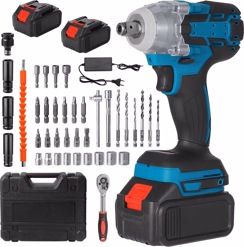Avvitatore a impulsi elettrico, coppia di 380 Nm, motore brushless, 2 batterie, 1 caricabatterie, omologato CE